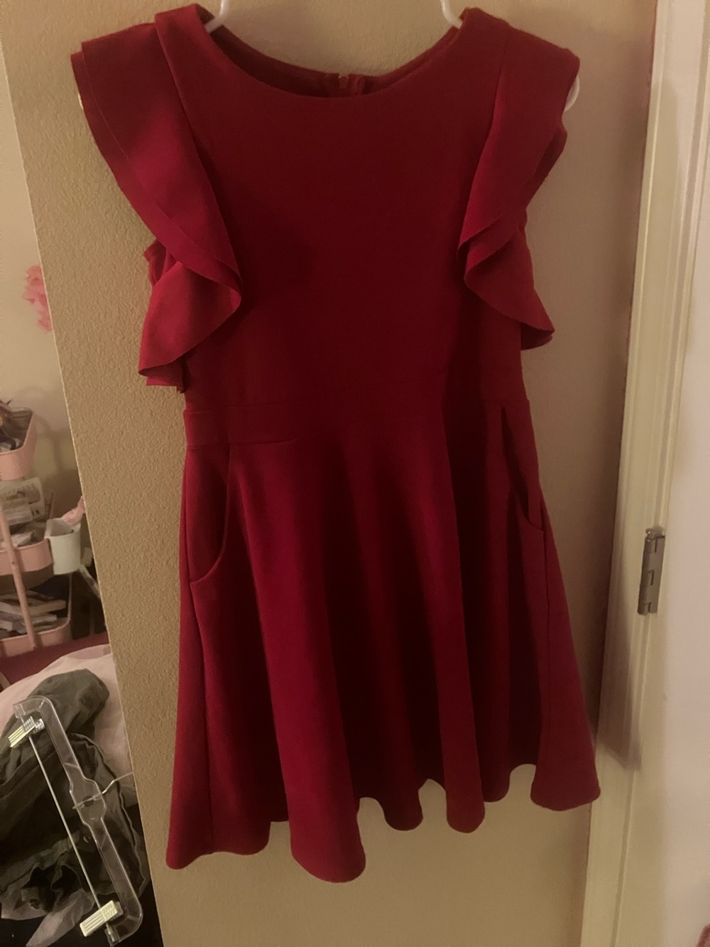 Girls' Red Ruffle Sleeve Skater Dress